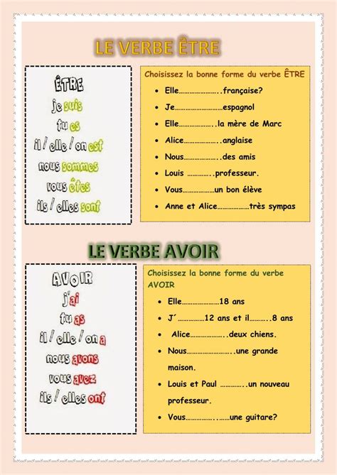 Les Verbes Etre Et Avoir French Worksheets Learn French Teaching French