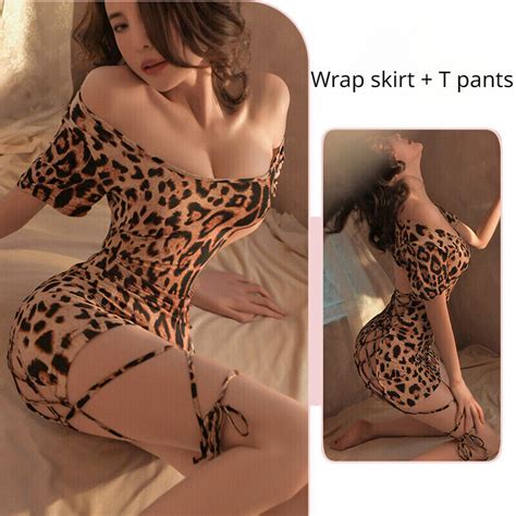 Sexy Lingerie Women Suspender Nightdress Cat Cosplay Uniform Leopard