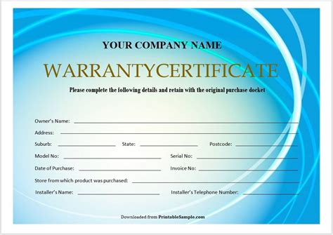 Free Sample Warranty Certificate Templates Printable Samples