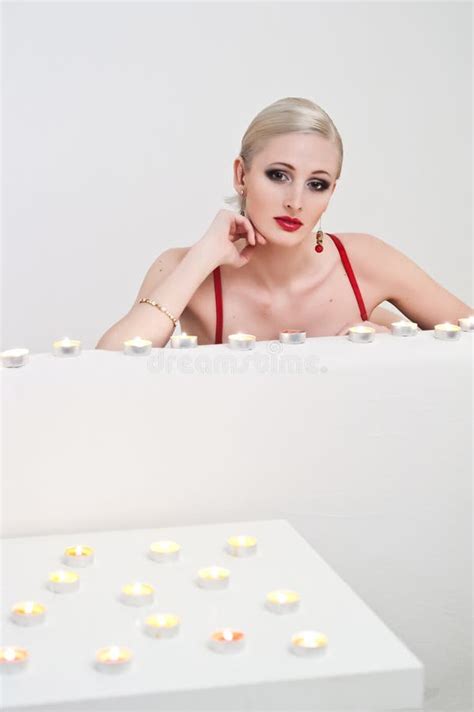 Portrait Of A Blonde With Candles Stock Photo Image Of Portrait Caucasian