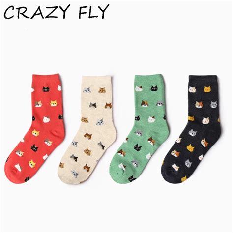 Crazy Fly Hot Cute Cat Cotton Women Socks Novelty Lovely Cool Cartoon