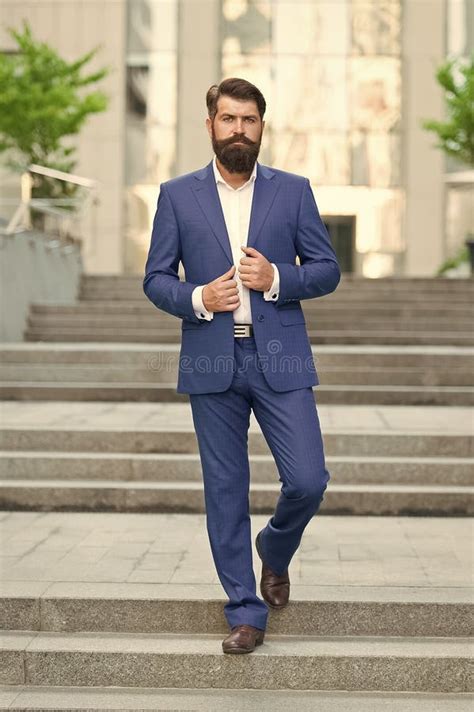 On His Way To Success Walking Down Street Mature Hipster With Beard