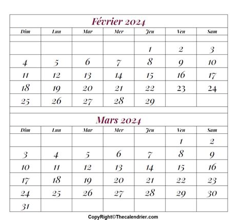 Calendrier Mois Février Mars 2024 a Imprimer The Calendrier