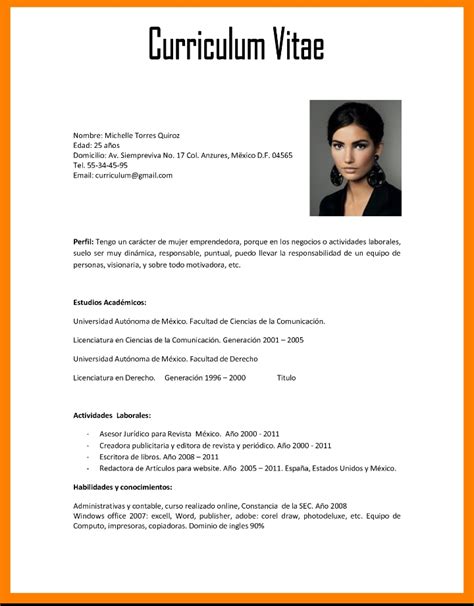 Curriculum Vitae Formato Para Llenar