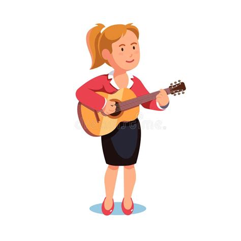 Femme Debout Dans Une Robe Formelle Jouant La Guitare Illustration De