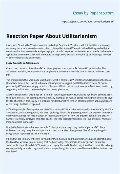 Reaction Paper About Utilitarianism Free Essay Example