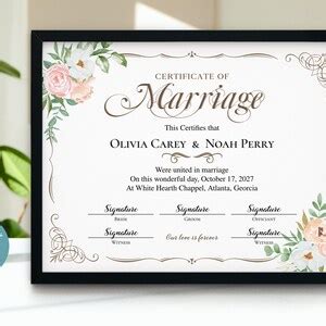 Certificate of Marriage Template, Floral Wedding Certificate, Editable ...