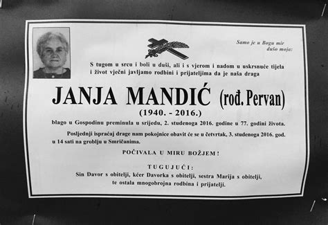 Janja Mandić rođ Pervan Osmrtnice Livno