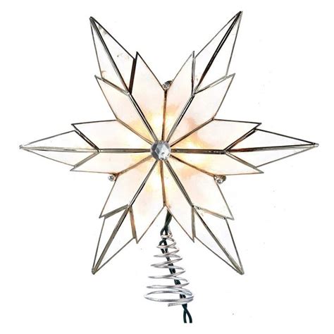 Kurt Adler 10 Light 6 Point Silver Capiz Star Tree Topper With Gem