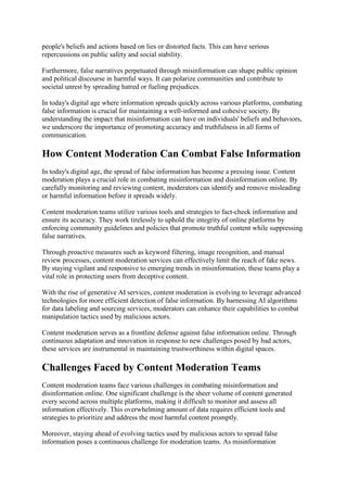 The Role Of Content Moderation In Combating Misinformation And