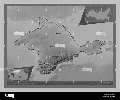Crimea Autonomous Republic Of Russia Grayscale Elevation Map With