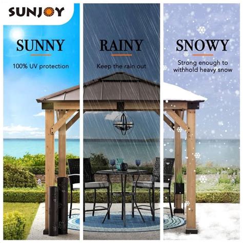 Sunjoy Rapi 3x3m Cedar Framed Gazebo With Brown Steel And Polycarbonate