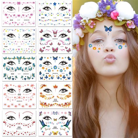 Flower Face Fake Tattoo Stickers Butterfly Face Temporary