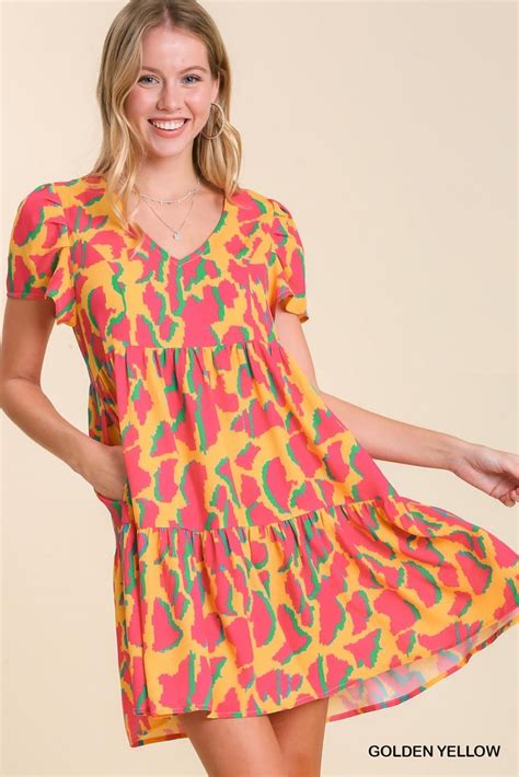 Umgee Abstract Print Tiered Dress Apparel Dresses Short Dresses