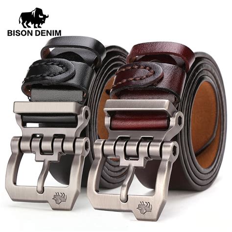 BISON DENIM Genuine Leather Men Belt Quality Vintage Business