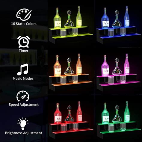 Yitahome Led Lighted Liquor Bottle Display Shelf 2 Step 24 Inch Bar Liquor Alcohol Shelf For