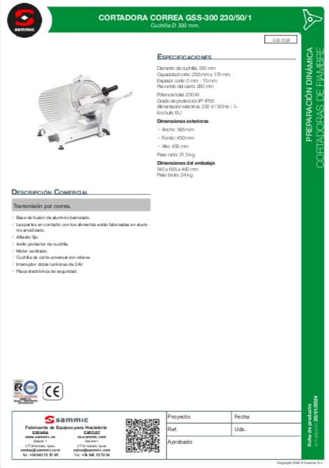 Cortadora de fiambre transmisión por correa Sammic GSS 300