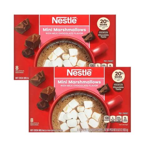 NESTLE RICH MILK CHOCOLATE Hot Cocoa Mini Marshmallows Mix 8 Env 2 Pack
