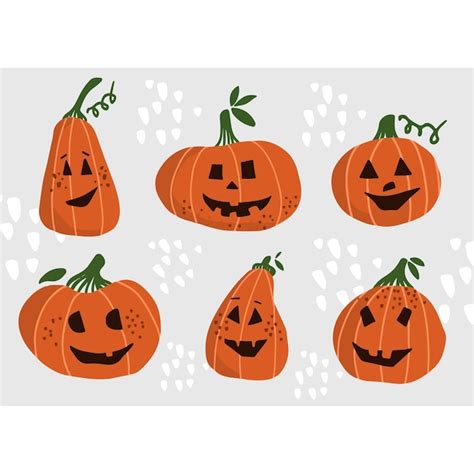 Lindas Calabazas De Halloween Dibujadas A Mano Iconos Vectoriales Gran