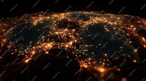 Premium Photo | A map of europe at night with lights and lines.