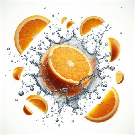 Premium Photo Flying Slicing Oranges Water Splashed Isolated On White