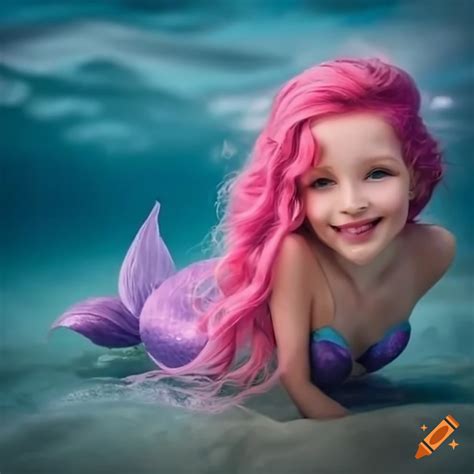 Portrait Of A Smiling Mermaid With Pink Hair In The Sea On Craiyon