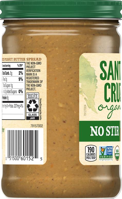 Santa Cruz Organic Peanut Butter Spread Dark Roasted Crunchy No Stir