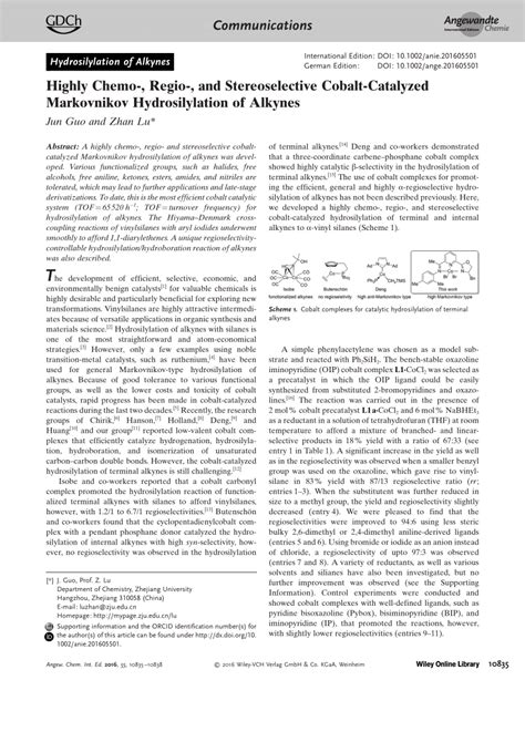 Pdf Highly Chemo Regio And Stereoselective Cobalt Catalyzed