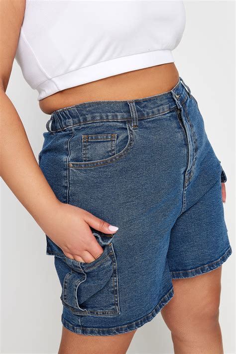 Yours Plus Size Mid Blue Stretch Denim Cargo Shorts Yours Clothing