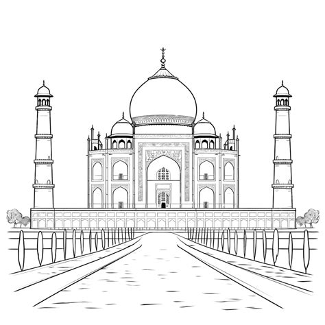 Taj Mahal Outline Doodle Drawing, Wing Drawing, India, Landmark PNG ...