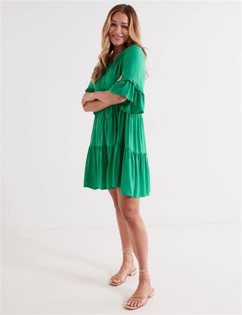 Whistle Ruffle Sleeve Dress Kelly Green Dresses