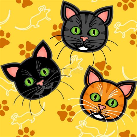 Teste Padr O Sem Emenda Do Gato Dos Desenhos Animados Sobre O Amarelo