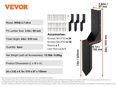 Vevor Fence Post Anchor Repair Kit Pack Inner Diameter X