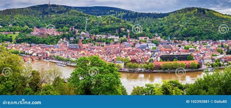 Panoramic View Of Beautiful Medieval Town Heidelberg Including C Stock