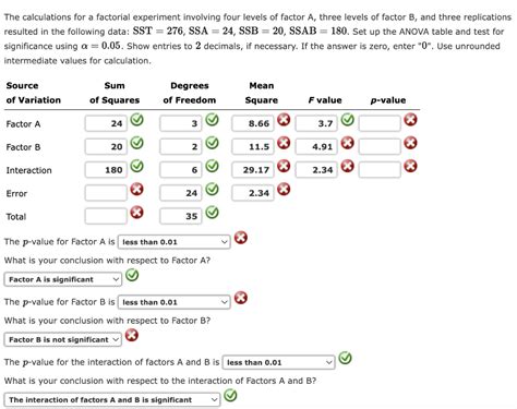 The Calculations For A Factorial Experiment Involving Chegg