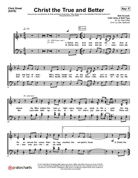 Christ The True And Better Choir Sheet Music Pdf Keith Kristyn Getty