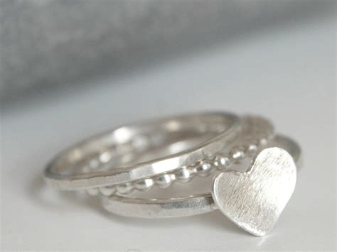 Stacking Rings Set Of Three Sterling Silver Heart Etsy