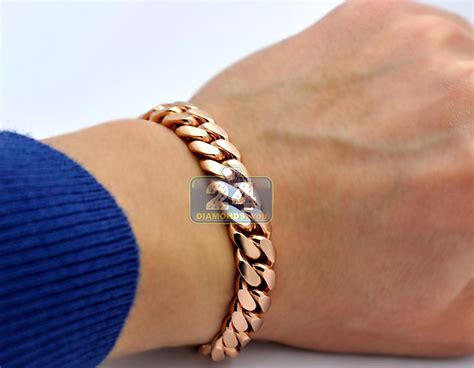 14k Rose Gold Miami Cuban Link Mens Bracelet 105 Mm 8 Inches