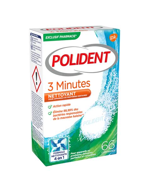 POLIDENT comprimés nettoyants 3 minutes appareil dentaire nettoyage