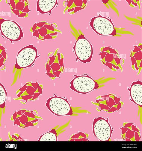 Seamless Dragon Fruit Pattern On Pink Background Illustration Stock