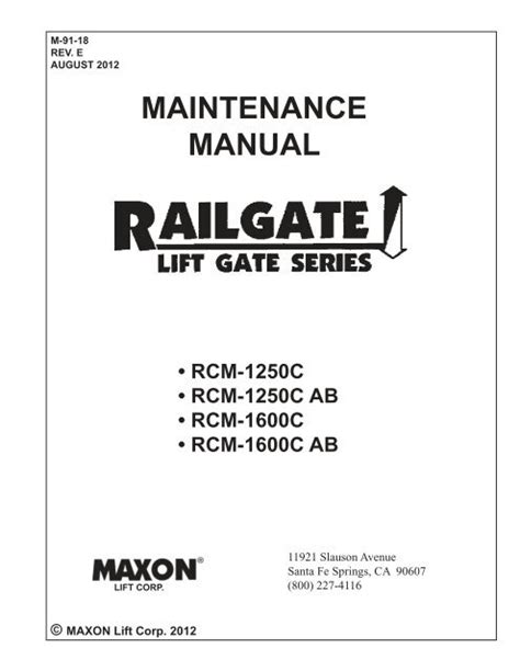 Maxon Liftgates Parts Manual