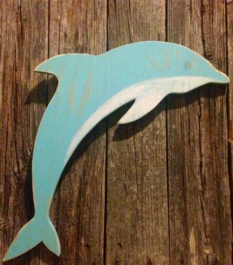 Distressed Blue And White Jumping Dolphin Wood Wall Art Home Decor By