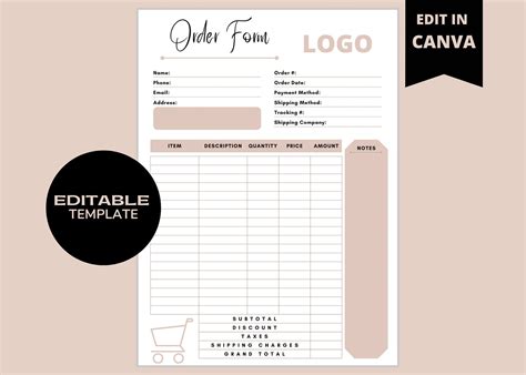 Editable Order Form, Small Business Forms, Printable Craft Order Forms ...