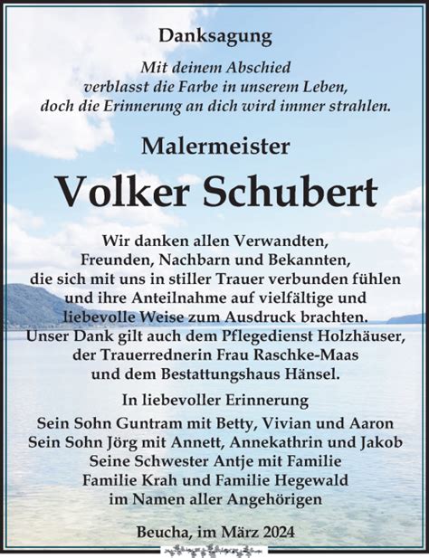 Traueranzeigen Von Volker Schubert Trauer Anzeigen De