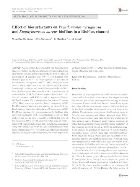 Effect Of Biosurfactants On Pseudomonas Aeruginosa And Staphylococcus