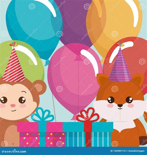 Cute Fox And Monkey With Ts Stock Vector Illustration Of Cartoon