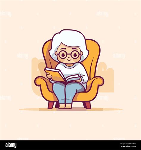 Old Woman Sitting In Armchair And Reading Book Vector Illustration Stock Vector Image And Art Alamy