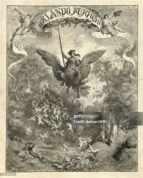 Orlando Furioso Knight Flying On A Griffin Gustave Dore High Res Vector