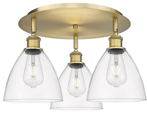 Bristol Glass 3 Light Flush Mount Brushed Brass Clear Industrial