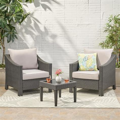 Noble House Antibes Grey Piece Faux Rattan Patio Conversation Set